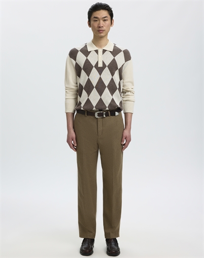 Selected - SLMTray Merino Argyle Polo - Silver Birch/Delicioso